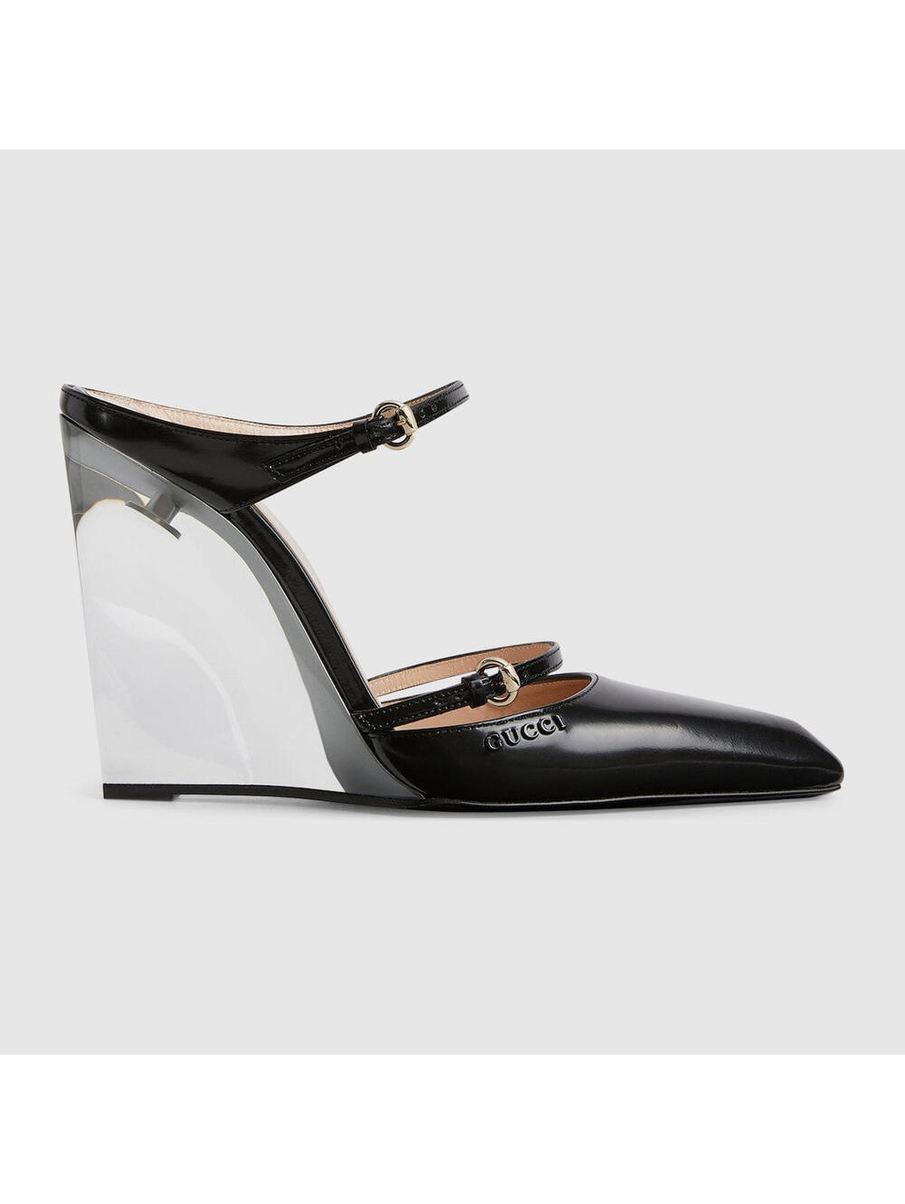 Gucci Logo Leather Wedge Mules (Please request availability for purchasing)